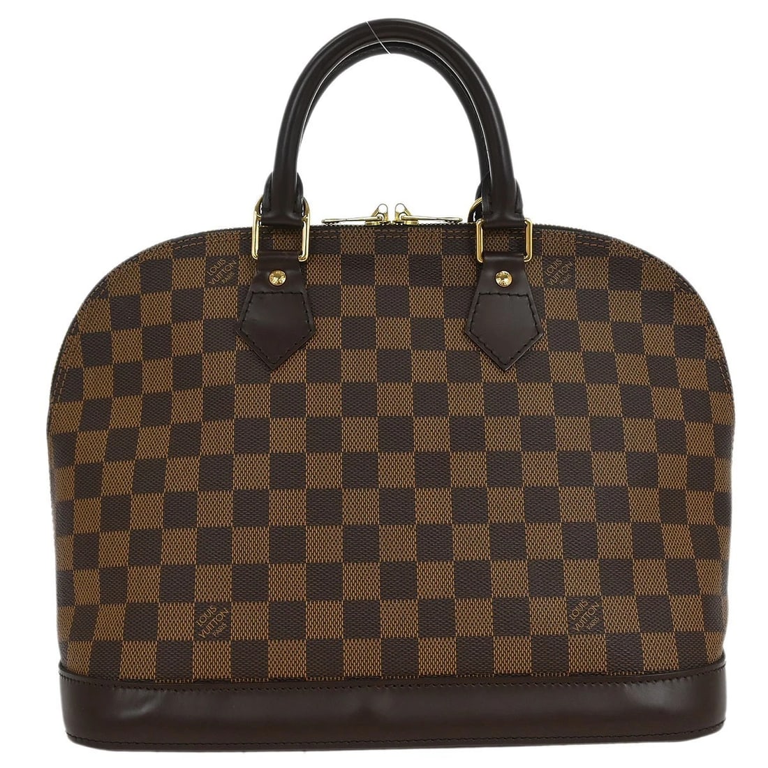 LOUIS VUITTON DAMIER ALMA HANDBAG: Louis Vuitton Damier Alma Handbag Brand: Louis Vuitton Type/Style: Top Handle Bag Material: Damier canvas, Leather Color: Ebene * Brown Size: W 11.8 x H 9.3 x D 6.3 " Handle Drop. 3.5 " Accessori