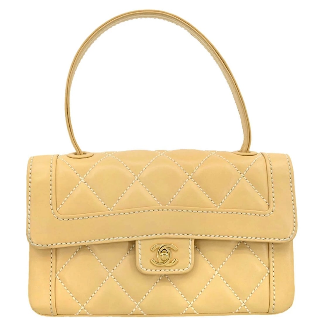 CHANEL BEIGE CALFSKIN WILD STITCH HANDBAG (1 of 6)