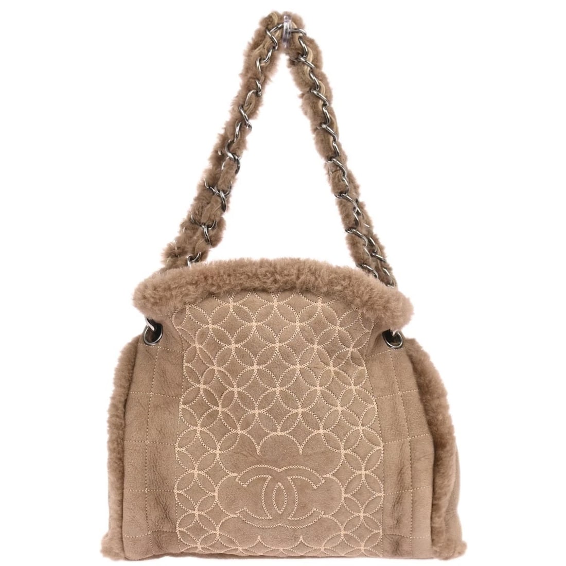 CHANEL BROWN MOUTON CHOCO BAR TOTE HANDBAG (1 of 6)