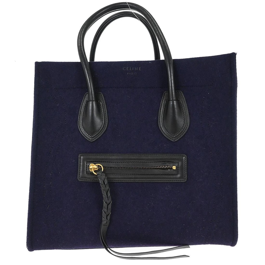 CELINE PURPLE FELT PHANTOM LUGGAGE TOTE BAG: Celine Purple Felt Phantom Luggage Tote Bag Brand: CELINE Type/Style: Tote Material: Felt, Leather Color: Purple, Black Size: W 12.2 x H 11.0 x D 9.8 " Handle Drop. 4.3 " Accessories: None