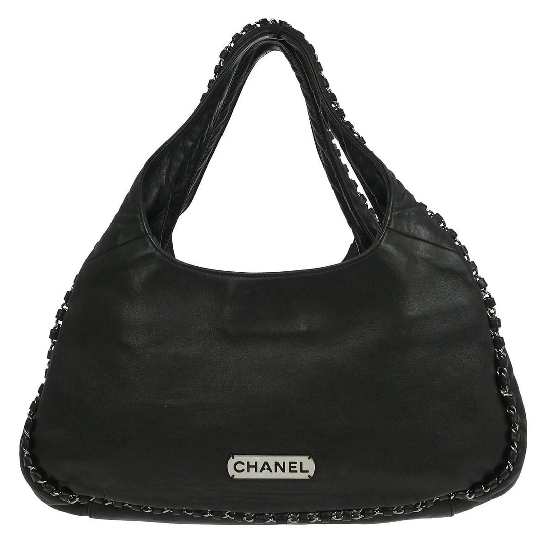 CHANEL BLACK CALFSKIN AROUND CHAIN HOBO HANDBAG (1 of 6)