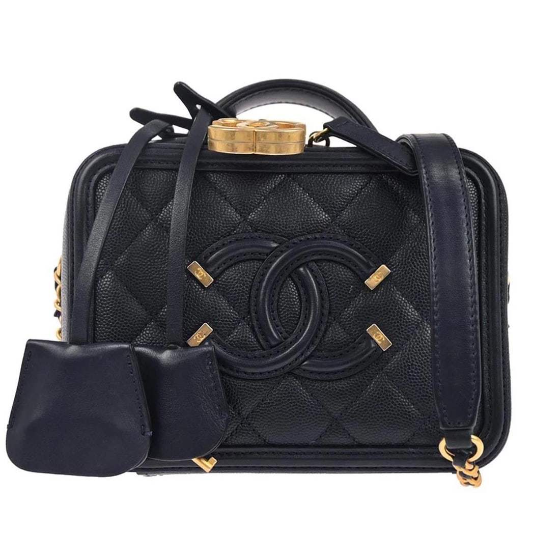 CHANEL NAVY CALFSKIN CC FILIGREE 2WAY VANITY HANDBAG (1 of 6)