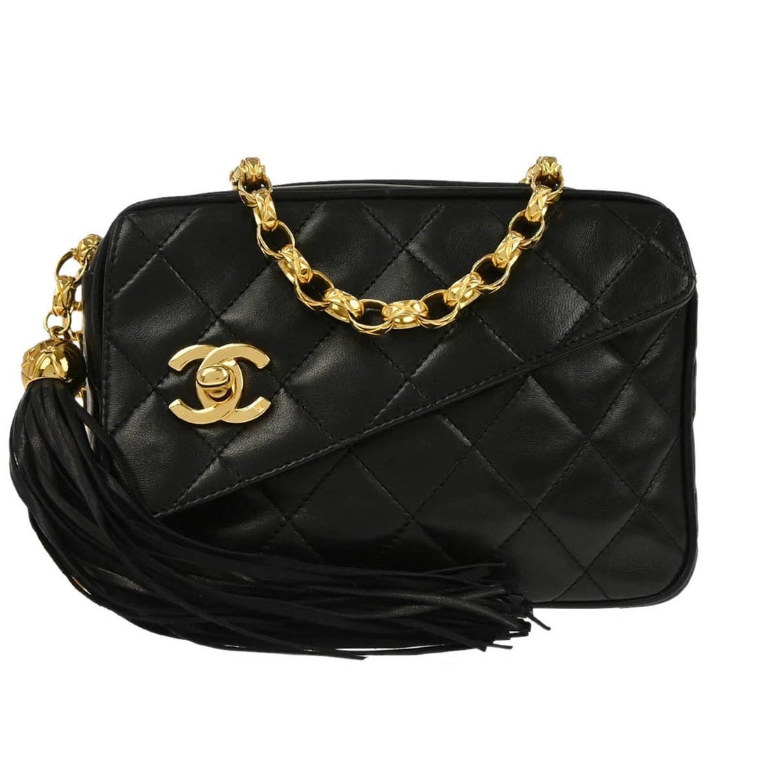 CHANEL BLACK LAMBSKIN CAMERA BAG MINI: Chanel Black Lambskin Camera Bag Mini Brand: CHANEL Type/Style: Shoulder Bag Material: Lambskin Color: Black Size: W 7.1 x H 5.1 x D 3.1 " Strap Drop. 20.5 " Accessories: None Accessories
