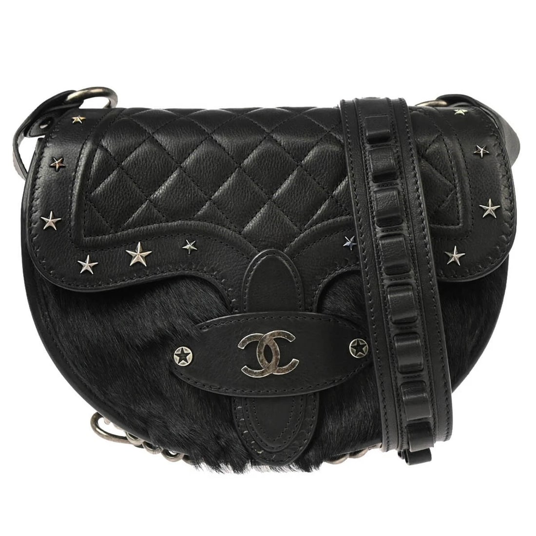 CHANEL BLACK CALFSKIN PONY HAIR PARIS-DALLAS SHOULDER BAG (1 of 6)