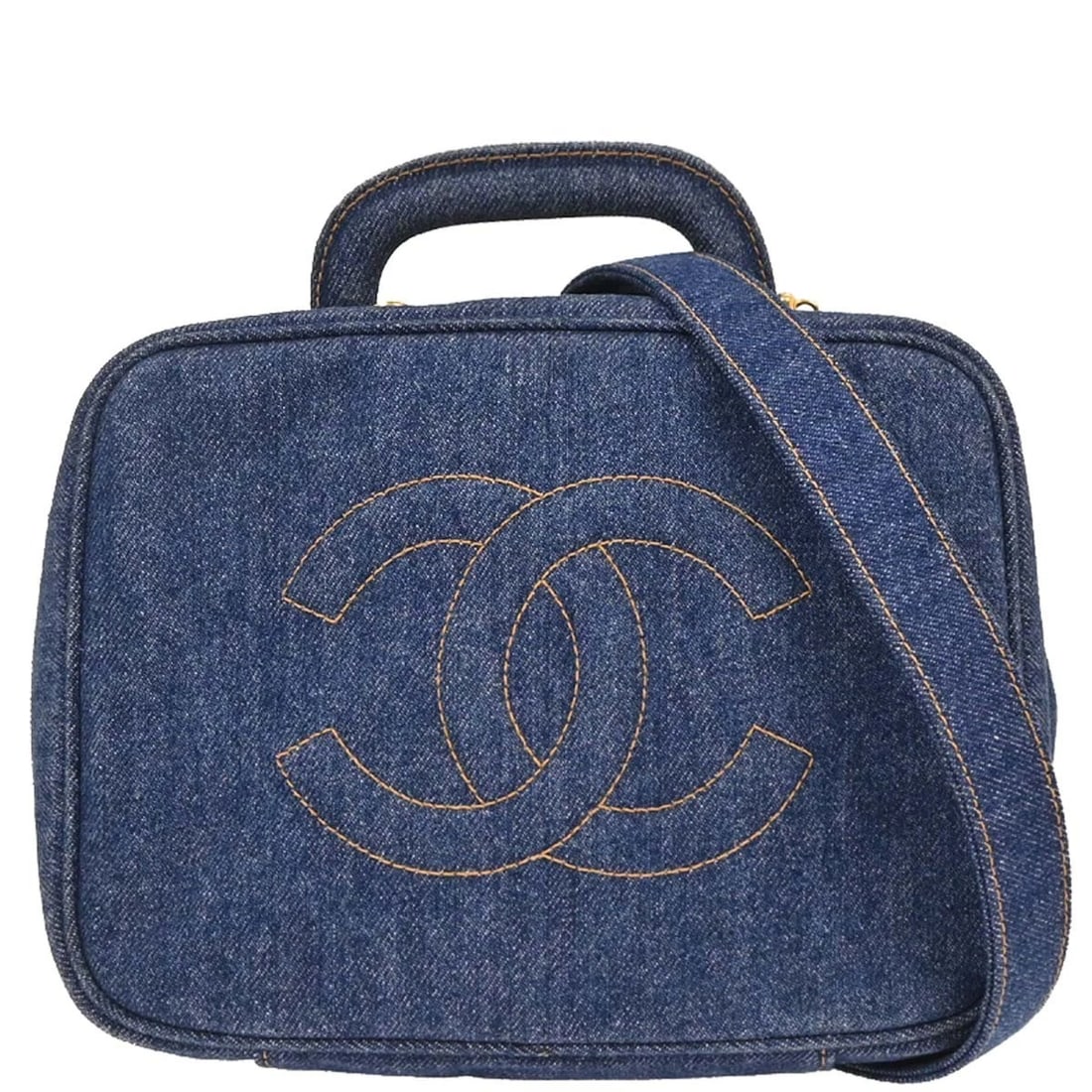 CHANEL BLUE DENIM TIMELESS LUNCH BOX VANITY 24 2WAY HANDBAG (1 of 6)