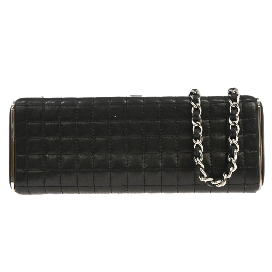 CHANEL BLACK LAMBSKIN CHOCO BAR SHOULDER BAG: Chanel Black Lambskin Choco Bar Shoulder Bag Brand: CHANEL Type/Style: Shoulder Bag Material: Lambskin Leather Color: Black Size: W 7.3 x H 2.8 x D 2.8 " Strap Drop. 23.6 " Accessories: None <