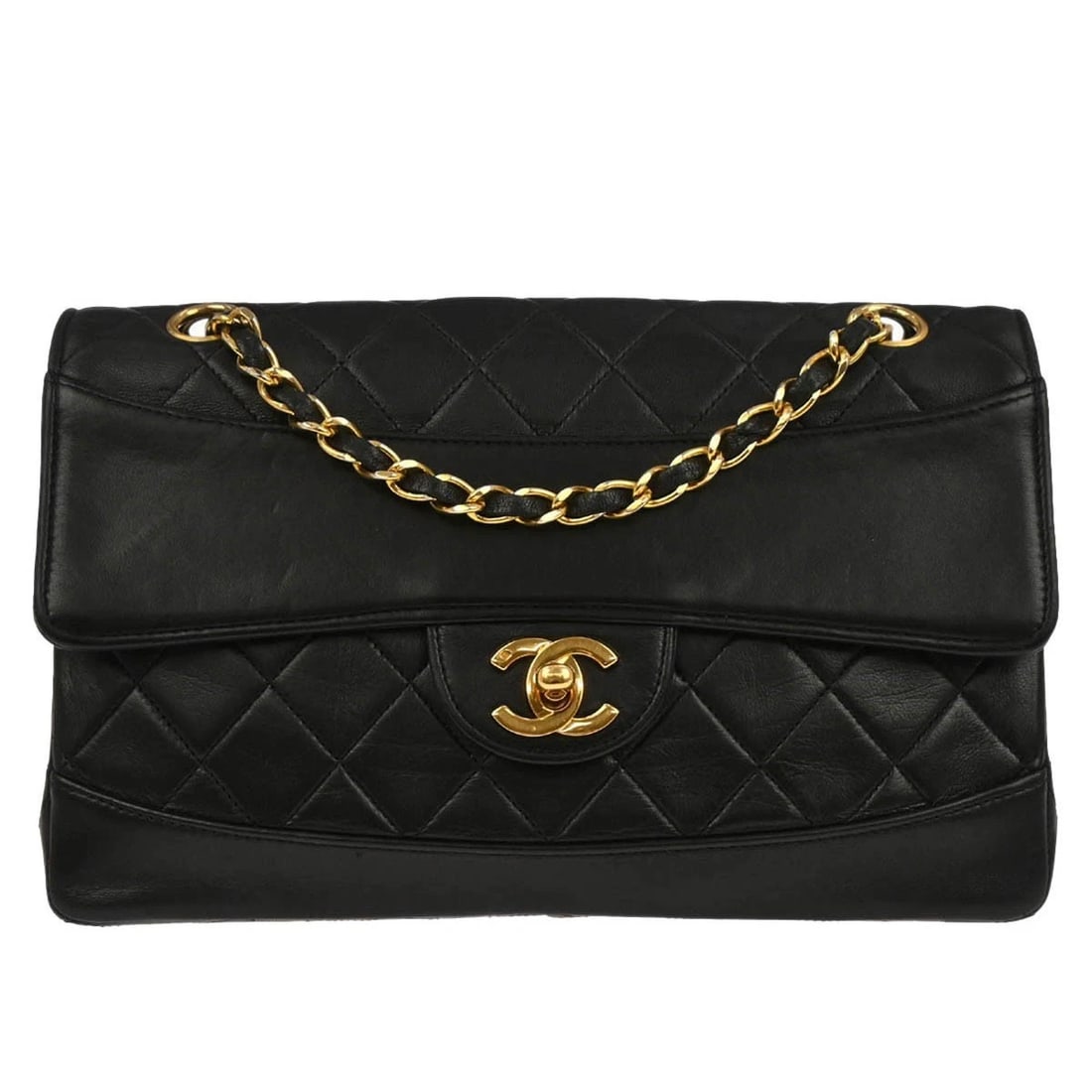 CHANEL BLACK LAMBSKIN SHOULDER BAG: Chanel Black Lambskin Shoulder Bag Brand: CHANEL Type/Style: Shoulder Bag Material: Lambskin Leather Color: Black Size: W 9.1 x H 5.5 x D 2.4 " Strap Drop.(Single) 16.5 " Strap Drop.(Double) 9.1 "