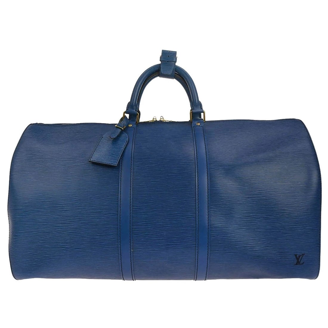 LOUIS VUITTON BLUE EPI KEEPALL 55 TRAVEL HANDBAG: Louis Vuitton Blue Epi Keepall 55 Travel Handbag Brand: LOUIS VUITTON Type/Style: Duffle Material: Epi Leather, Leather Color: Toledo blue * Blue Size: W 22.8 x H 12.2 x D 10.2 " Handle Drop. 3.5