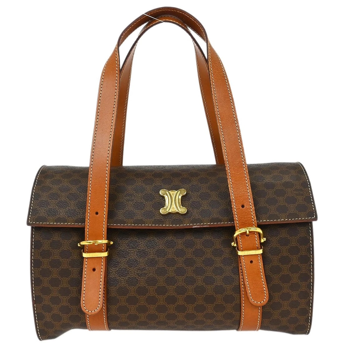 CELINE BROWN MACADAM HANDBAG: Celine Brown Macadam Handbag Brand: CELINE Type/Style: Top Handle Bag Material: PVC, Leather Color: Brown Size: W 11.4 x H 7.5 x D 4.3 " Handle Drop. 5.1 - 7.5 " Accessories: None Accessories