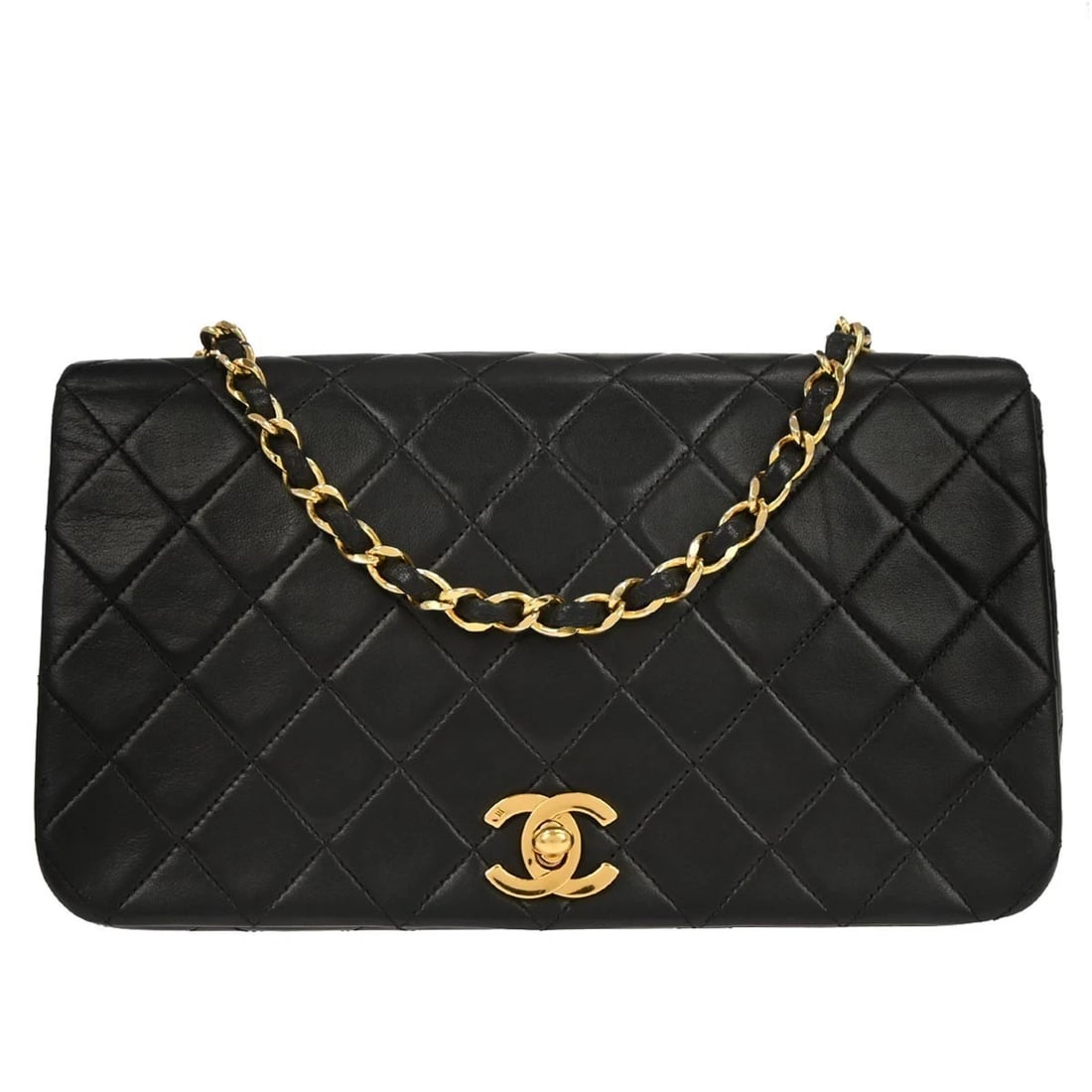 CHANEL BLACK LAMBSKIN TURNLOCK SMALL FULL FLAP SHOULDER BAG: Chanel Black Lambskin Turnlock Small Full Flap Shoulder Bag Brand: CHANEL Type/Style: Shoulder Bag Material: Lambskin Leather Color: Black Size: W 9.4 x H 5.9 x D 2.4 " Strap Drop. 21.3 " 