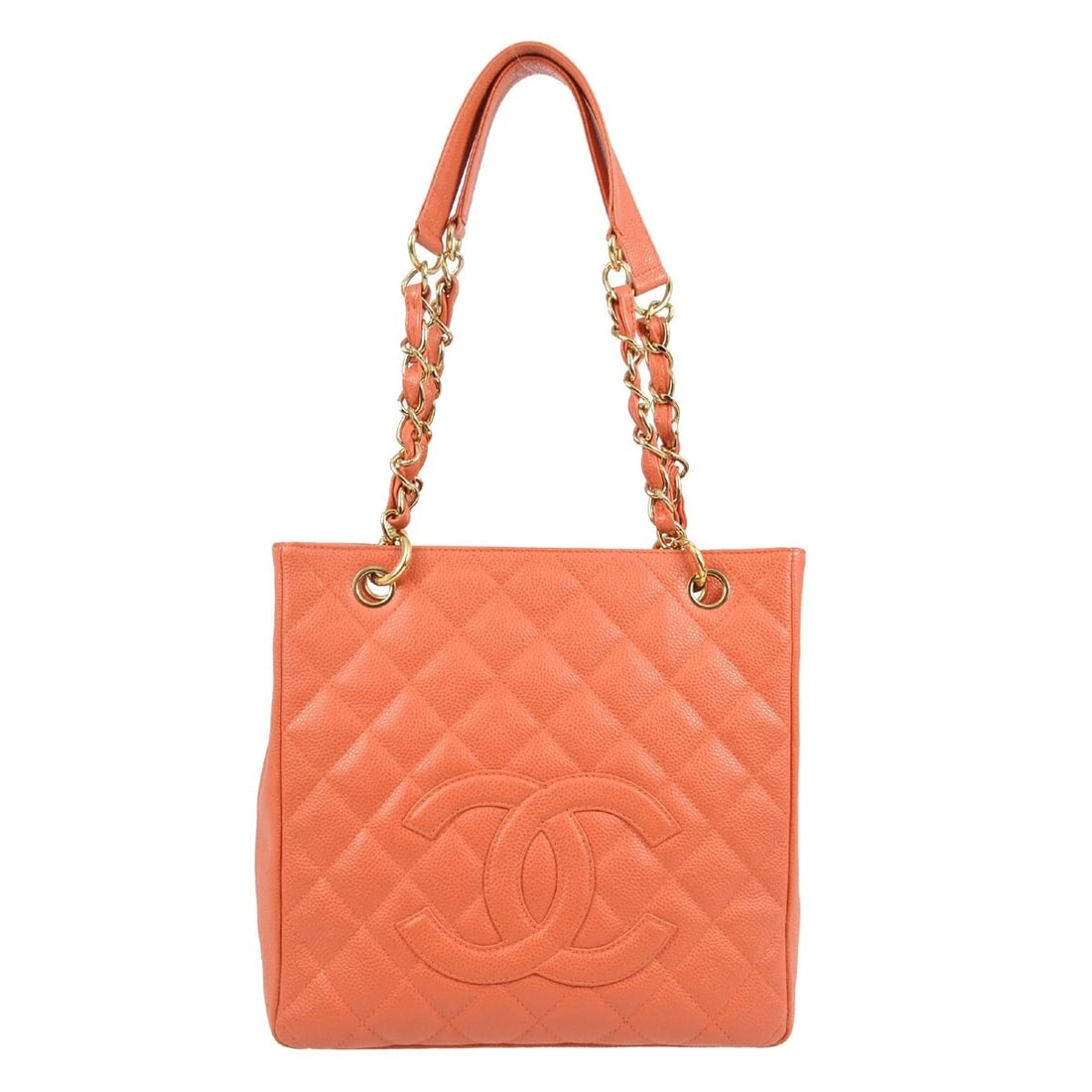 CHANEL PINK CALFSKIN PETITE SHOPPING TOTE PST TOTE HANDBAG: Chanel Pink Calfskin Petite Shopping Tote PST Tote Handbag Brand: CHANEL Type/Style: Tote Material: Caviar Skin Leather Color: Coral pink Size: W 9.4 x H 9.4 x D 3.3 " Shoulder Drop. 9.4 " 