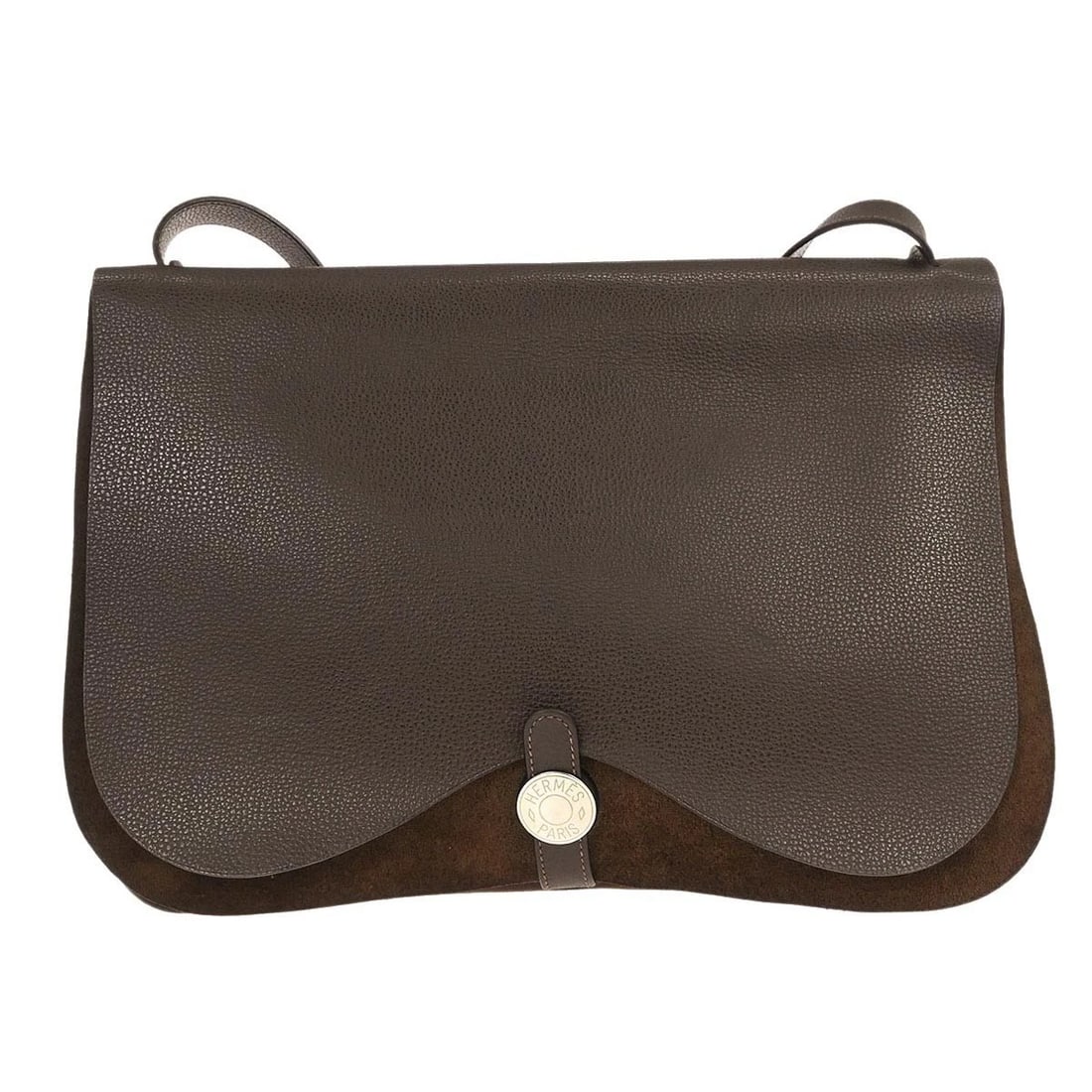 HERMES CHOCOLAT VACHE LIEGEE SAC COLORADO GM SHOULDER BAG: Hermes Chocolat Vache Liegee Sac Colorado GM Shoulder Bag Brand: Hermes Type/Style: Shoulder Bag Material: Toile Chevrons, Vache Liegee Color: Chocolat Size: W 15.0 x H 10.2 x D 3.5 " Strap