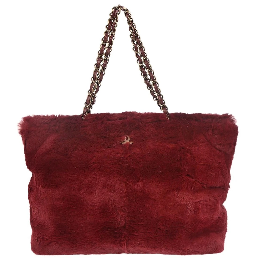 CHANEL BORDEAUX LAPIN FUR TOTE SHOULDER BAG: Chanel Bordeaux Lapin Fur Tote Shoulder Bag Brand: CHANEL Type/Style: Hand Bag Material: Lapin Fur Color: Bordeaux Size: W 13.4 x H 11.4 x D 3.5 " Strap Drop. 7.9 " Accessories: None