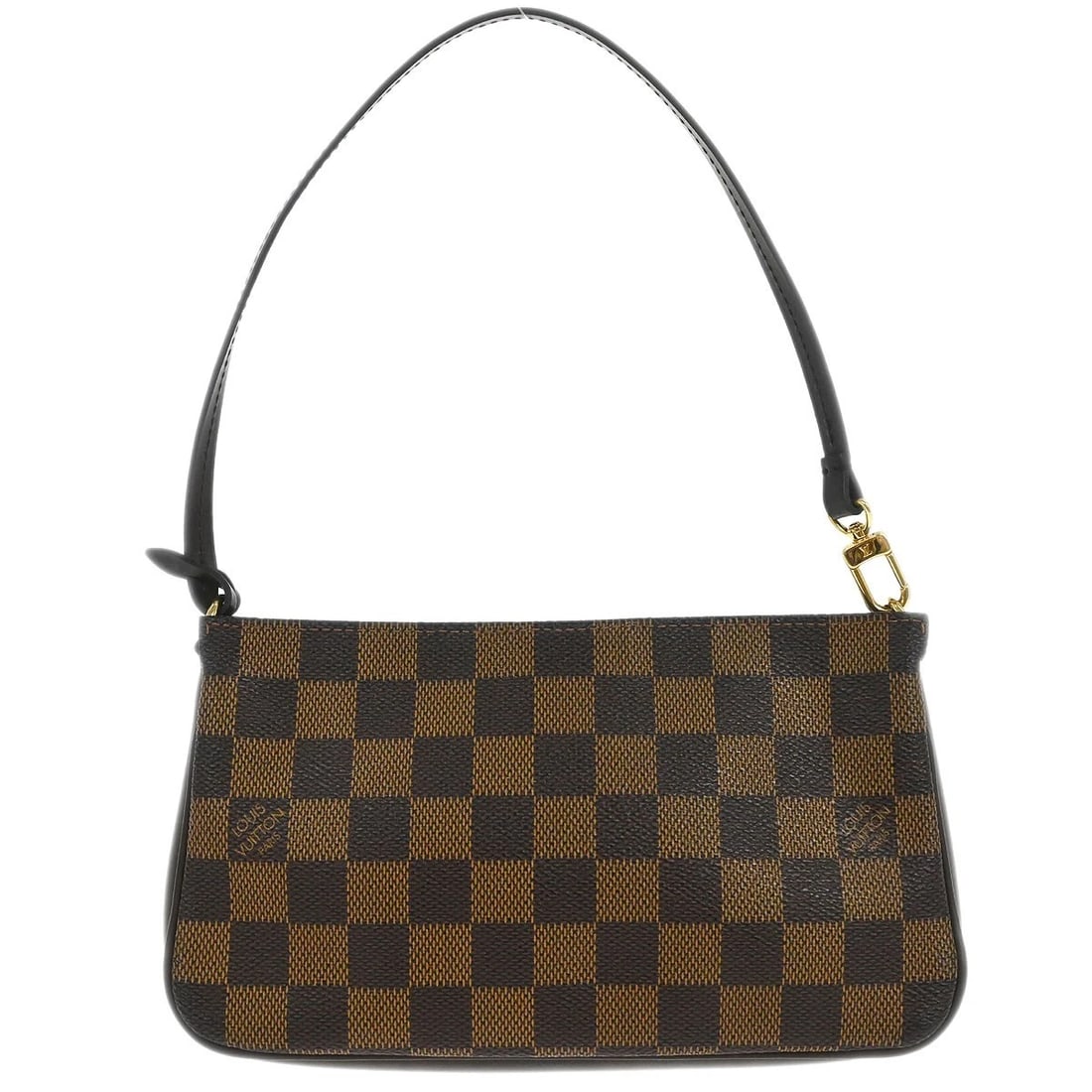 LOUIS VUITTON DAMIER NAVONA HANDBAG: Louis Vuitton Damier Navona Handbag Brand: Louis Vuitton Type/Style: Pouch Material: Damier Canvas, Leather Color: Ebene * Brown Size: W 8.3 x H 5.1 x D 1.6 " Handle Drop. 5.5 " Accessories: