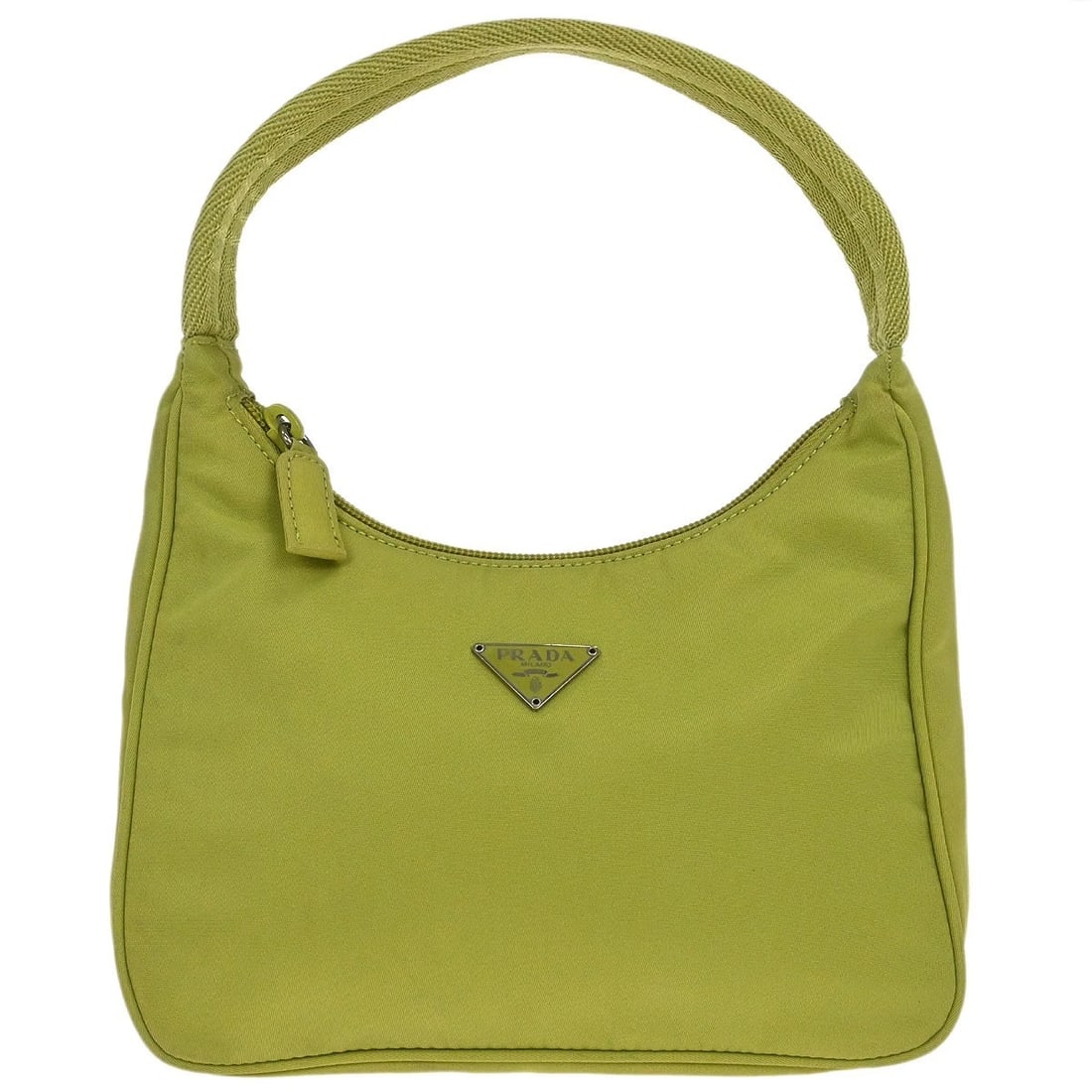 PRADA LIGHT GREEN NYLON HANDBAG: Prada Light Green Nylon Handbag Brand: PRADA Type/Style: Top Handle Bag Material: Nylon Color: Light Green Size: W 8.7 x H 6.3 x D 2.8 " Handle Drop. 5.1 " Accessories: None Accessories