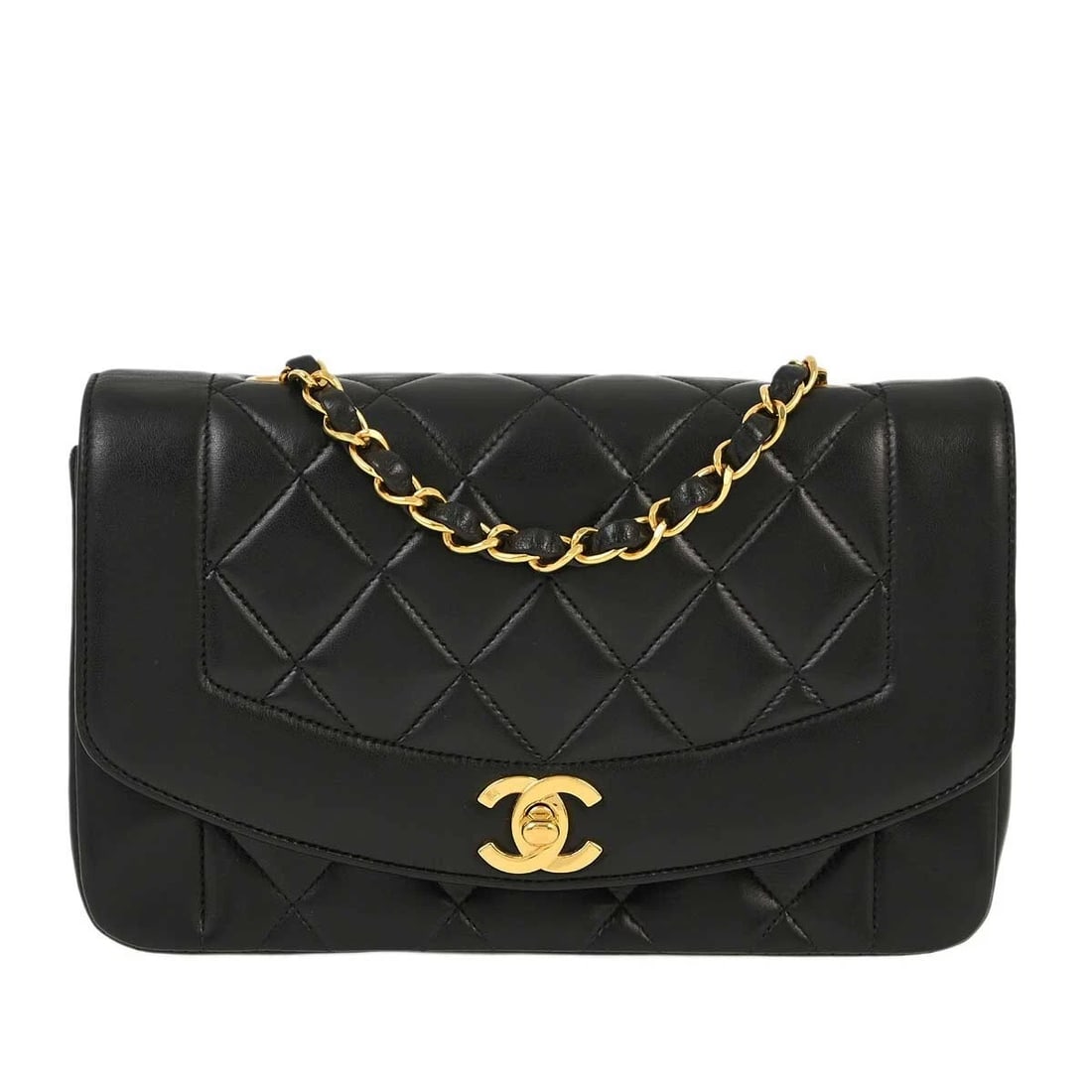 CHANEL BLACK LAMBSKIN SMALL DIANA SHOULDER BAG: Chanel Black Lambskin Small Diana Shoulder Bag Brand: CHANEL Type/Style: Shoulder Bag Material: Lambskin Leather Color: Black Size: W 8.7 x H 5.5 x D 2.8 " Strap Drop. 20.5 " Accessories: