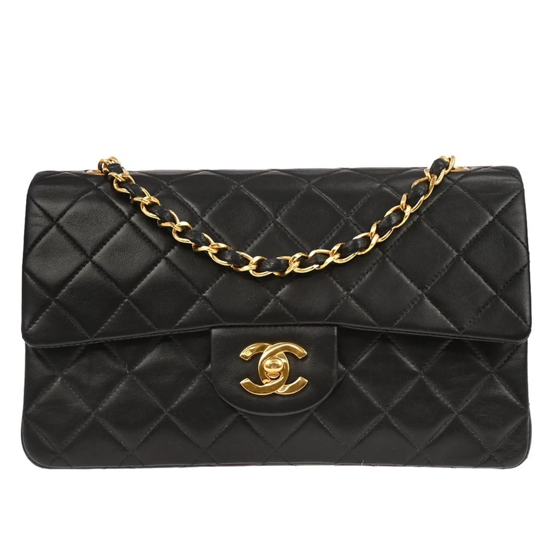CHANEL BLACK LAMBSKIN SMALL CLASSIC DOUBLE FLAP SHOULDER BAG: Chanel Black Lambskin Small Classic Double Flap Shoulder Bag Brand: CHANEL Type/Style: Shoulder Bag Material: Lambskin Color: Black Size: W 9.1 x H 5.5 x D 2.8 " Strap Drop.(Single) 16.5 " Strap D