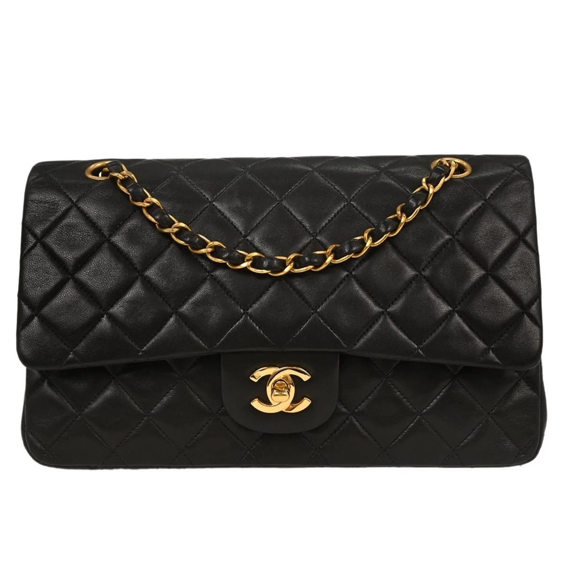 CHANEL BLACK LAMBSKIN MEDIUM CLASSIC DOUBLE FLAP SHOULDER BAG (1 of 6)