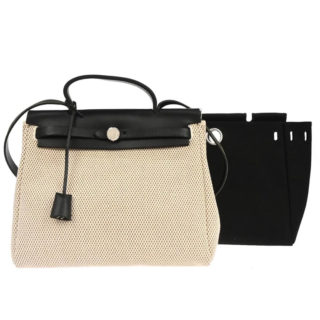 HERMES BLACK BEIGE TOILE OFFICIER GM HERBAG HANDBAG (1 of 6)