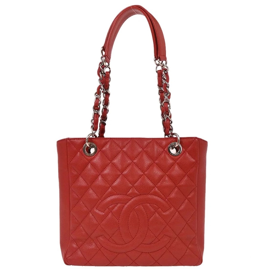 CHANEL RED CALFSKIN PETITE SHOPPING TOTE PST CHAIN HANDBAG (1 of 7)