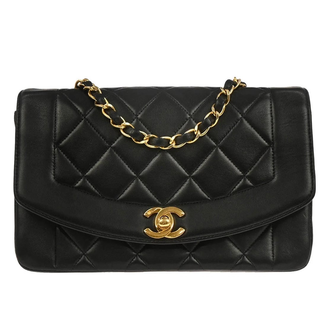 CHANEL BLACK LAMBSKIN SMALL DIANA SHOULDER BAG: Chanel Black Lambskin Small Diana Shoulder Bag Brand: CHANEL Type/Style: Shoulder Bag Material: Lambskin Leather Color: black Size: W 8.7 x H 5.5 x D 2.8 " Strap Drop. 20.5 " Accessories: None