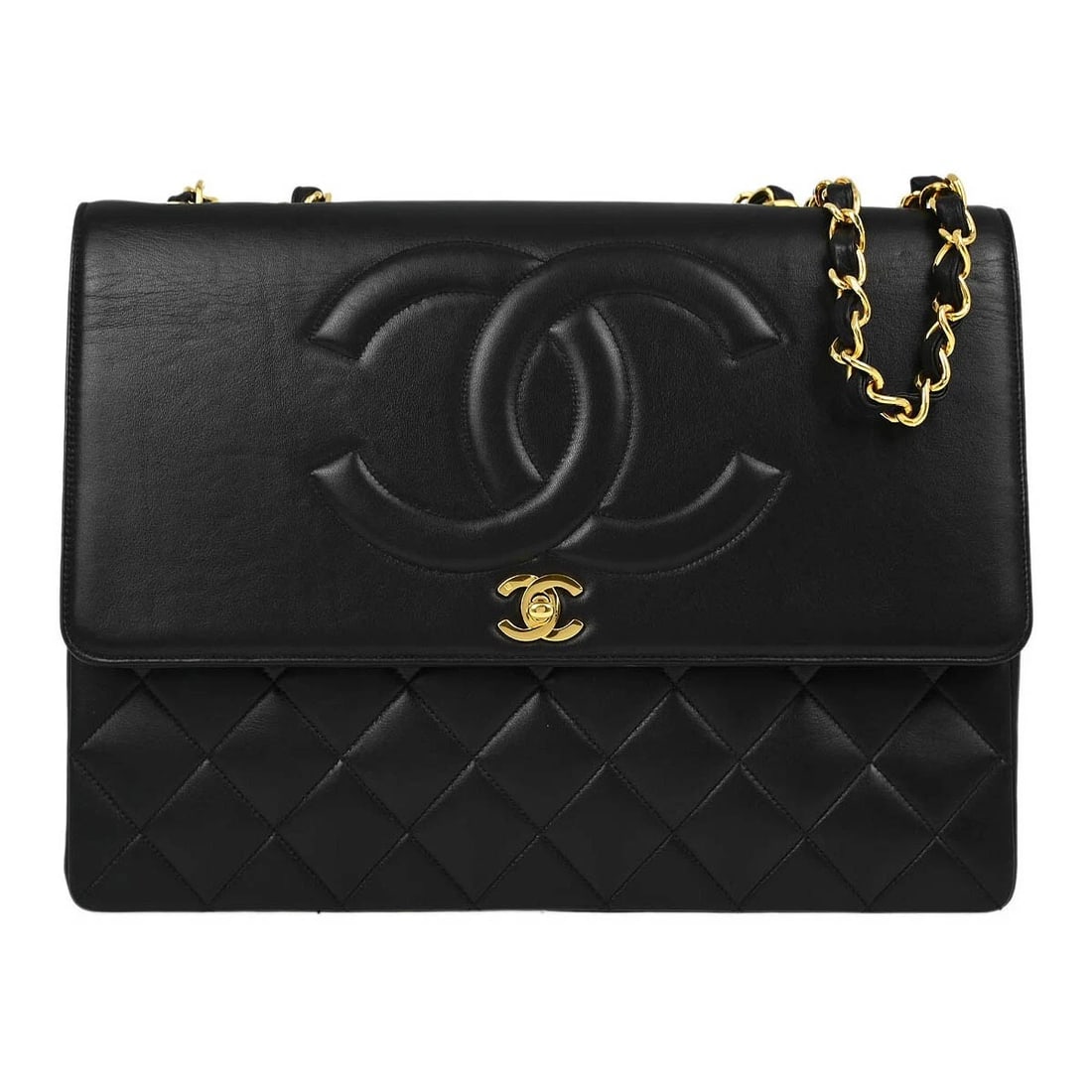 CHANEL BLACK LAMBSKIN MAXI CLASSIC FLAP SHOULDER BAG: Chanel Black Lambskin Maxi Classic Flap Shoulder Bag Brand: CHANEL Type/Style: Shoulder Bag Material: Lambskin Leather Color: black Size: W 13.4 x H 10.2 x D 3.9 " Shoulder Drop.(Single) 24.4 " Sh