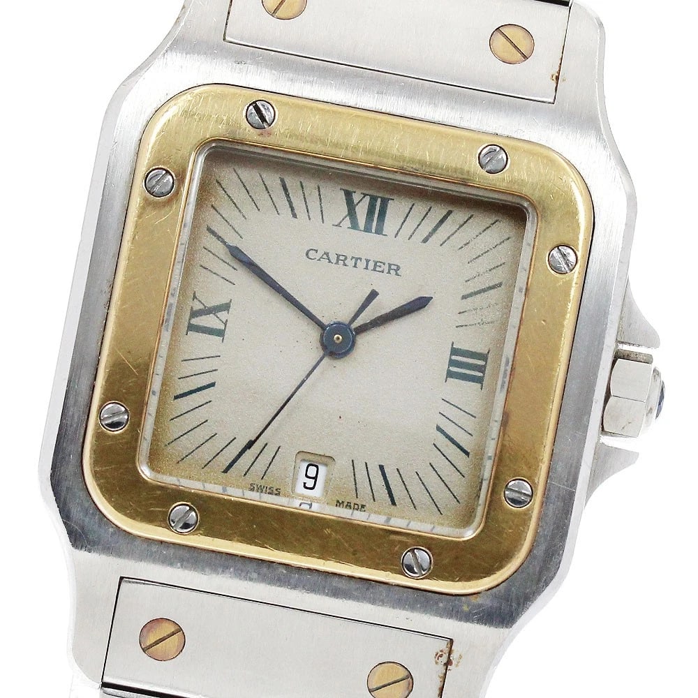 CARTIER SANTOS GALBEELM DATE GRAY DIAL QUARTZ WATCH WRIST WATCH (1 of 3)