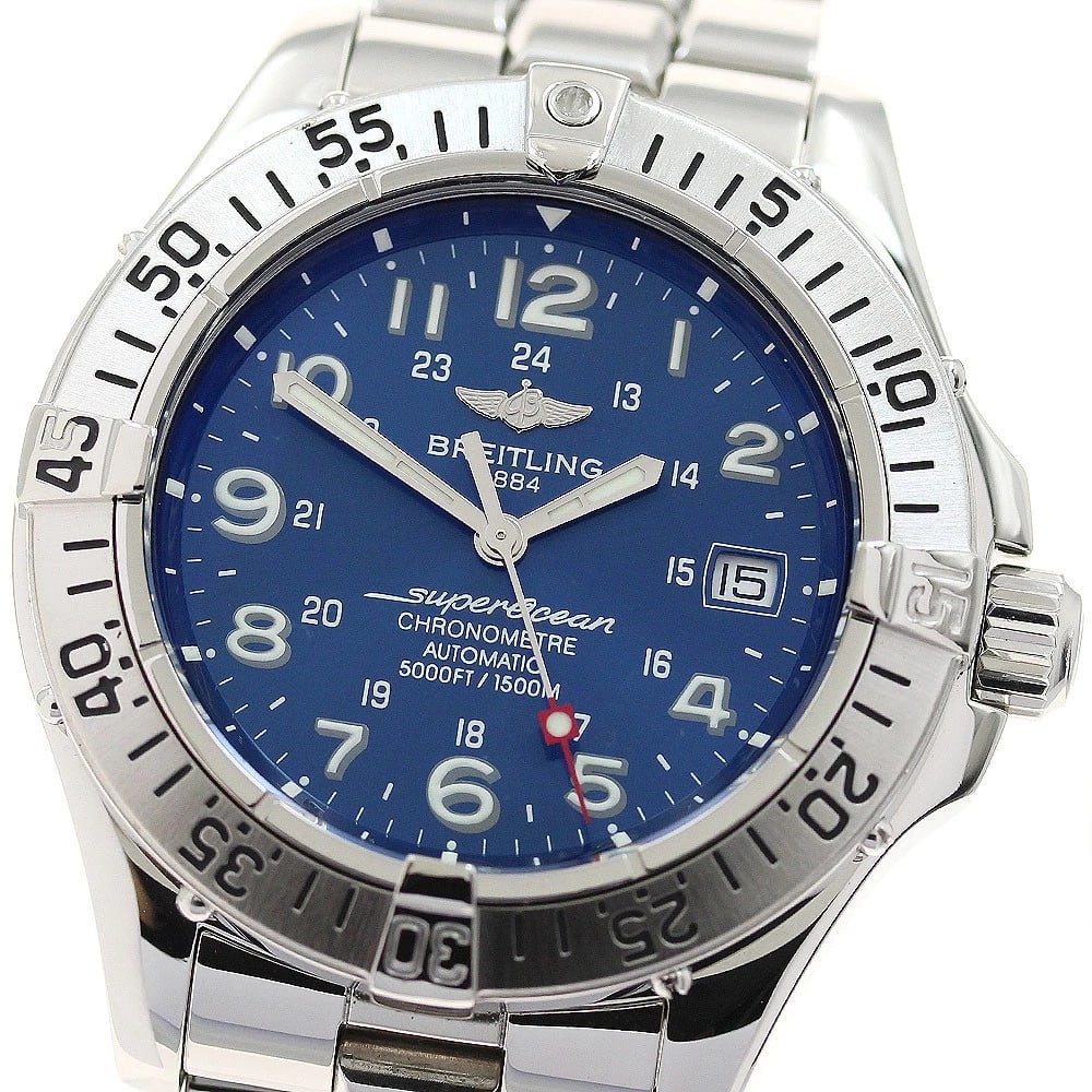 BREITLING SUPER OCEAN DATE BLUE DIAL AUTOMATIC WATCH WRIST WATCH (1 of 3)