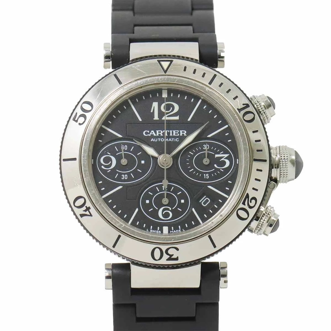 CARTIER PASHA CHRONOGRAPH AUTOMATIC BLACK DIAL WRIST WATCH (1 of 3)