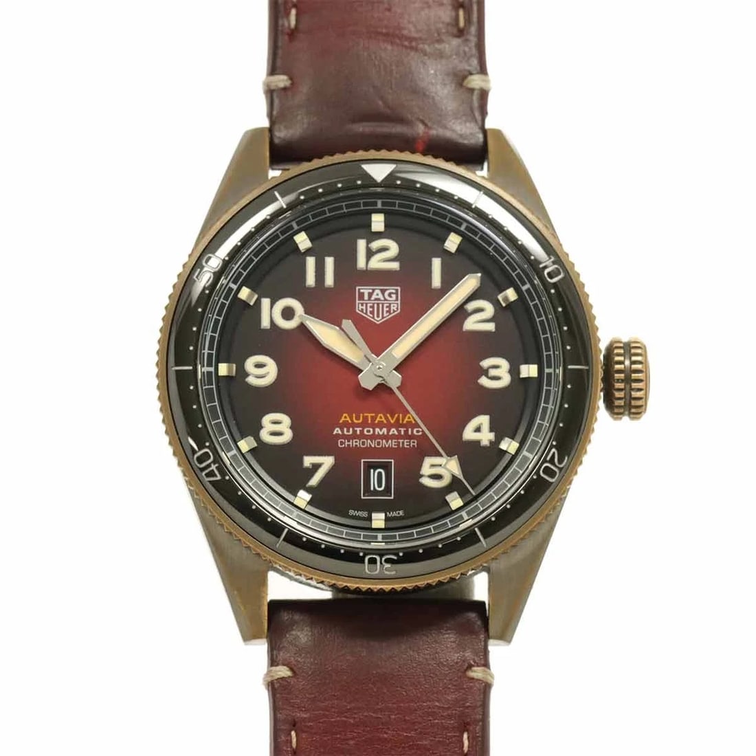 TAG HEUER AUTAVIA DATE AUTOMATIC RED DIAL WRIST WATCH: TAG Heuer AUTAVIA date Automatic Red Dial Wrist Watch Brand: TAG Heuer Type: Wristwatch Material: Bronze,Leather Color: Red Dial Size: Case Size Length 50mm(included lag) Width 43mm(not included c