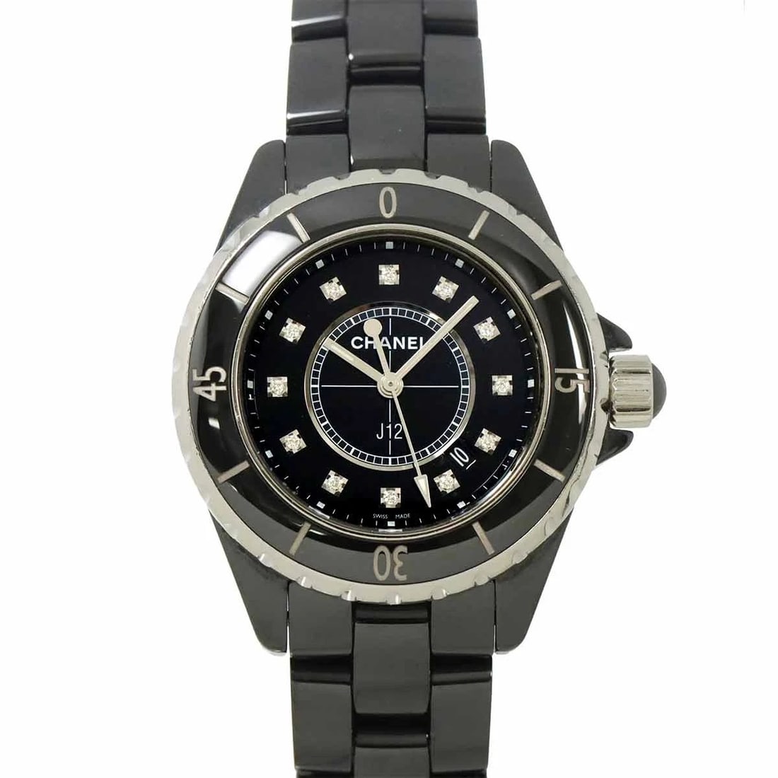 CHANEL J12 DIAMOND QUARTZ BLACK DIAL WATCH WRIST WATCH (1 of 3)