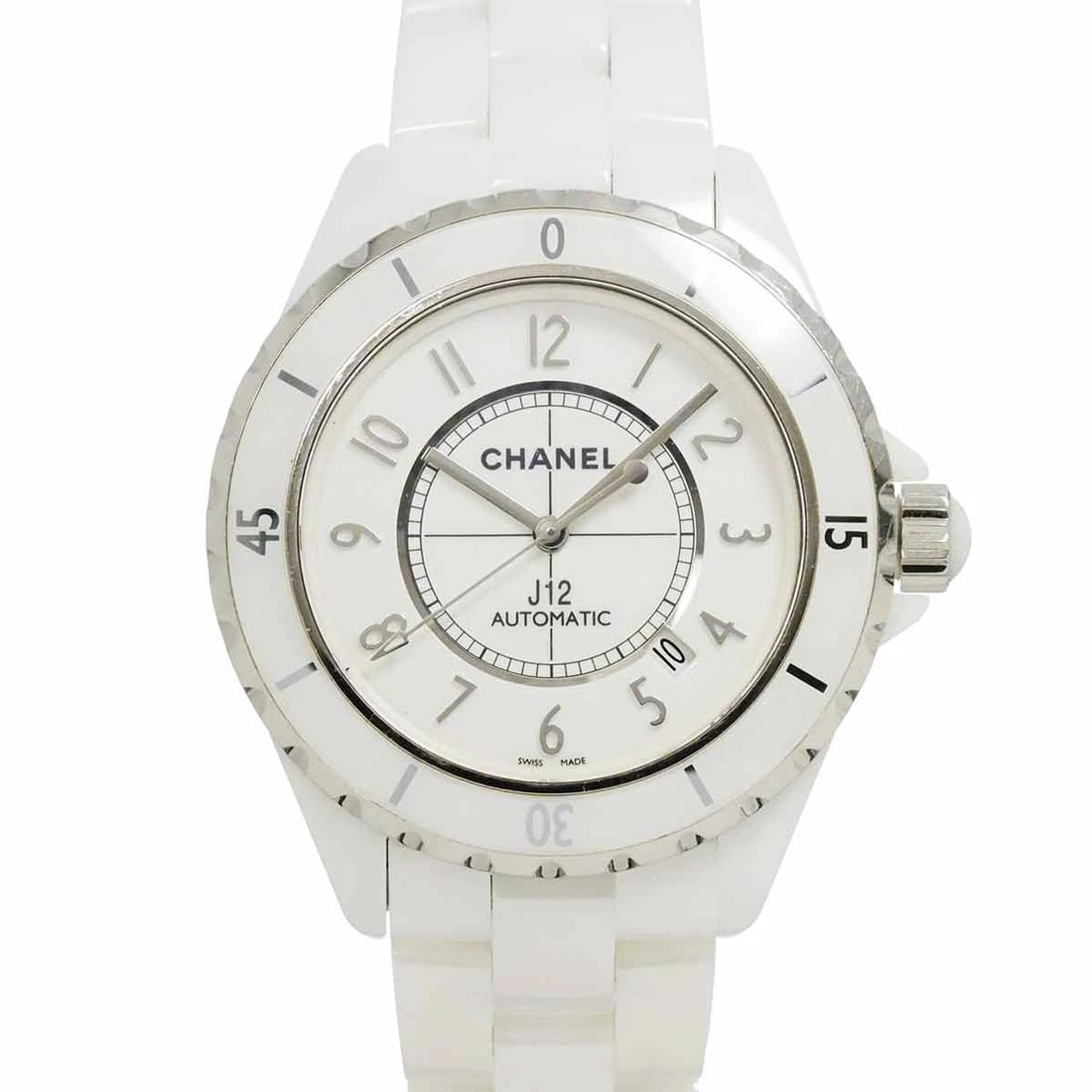 CHANEL J12 CERAMIC DATE AUTOMATIC WHITE DIAL WATCH WRIST WATCH (1 of 4)