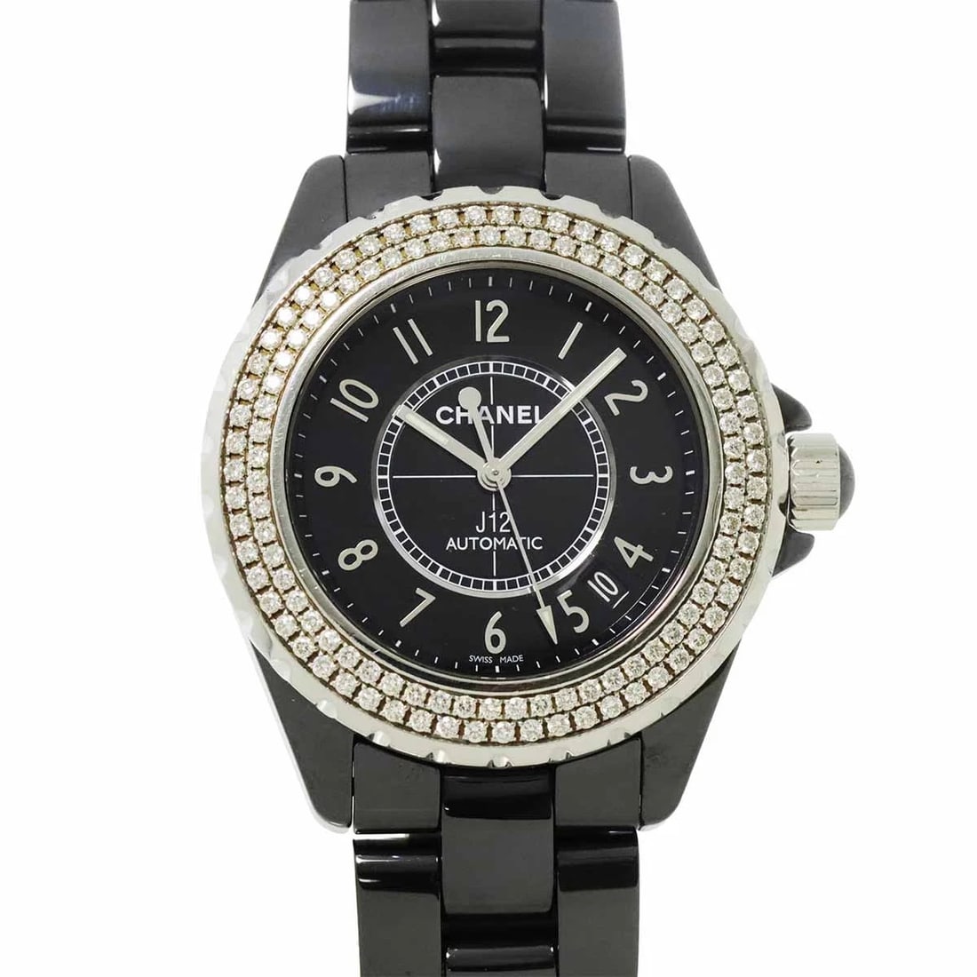 CHANEL J12 BEZEL DIAMOND AUTOMATIC BLACK DIAL WATCH WRIST WATCH (1 of 3)