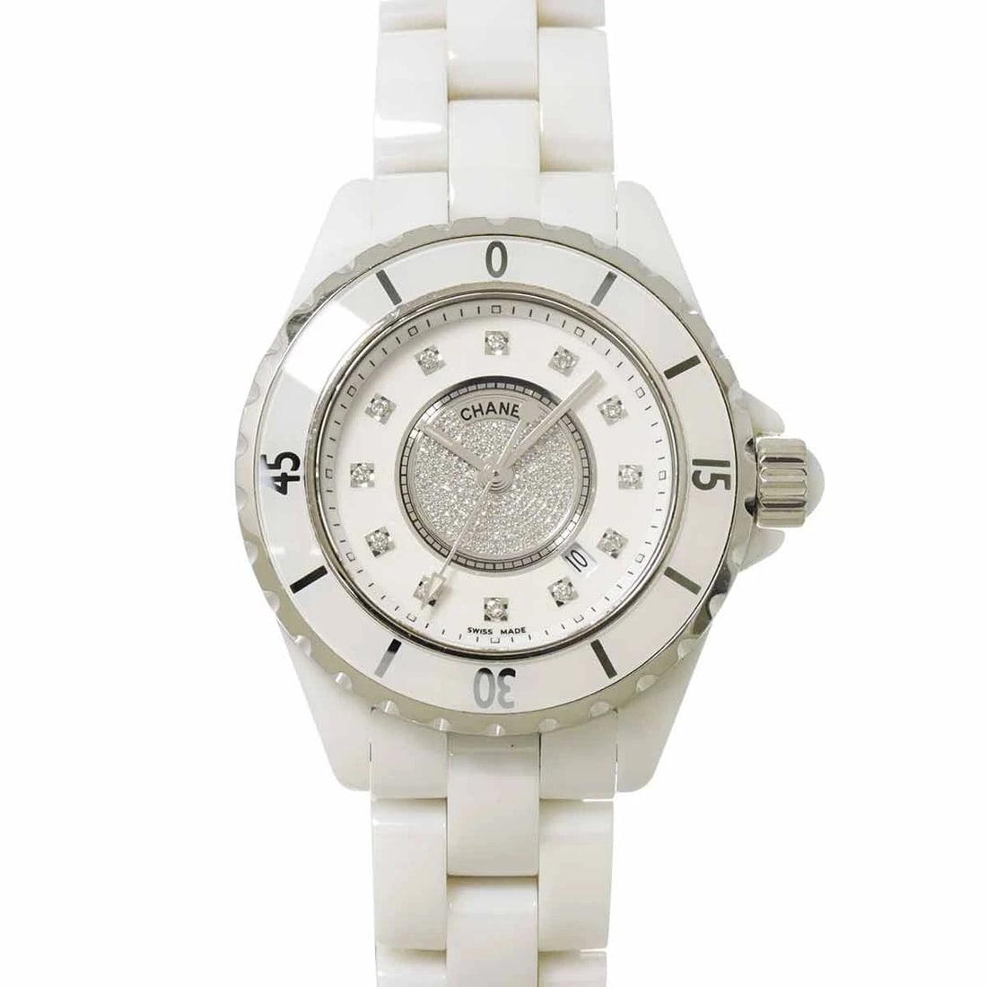 CHANEL J12 QUARTZ DATE WHITE DIAL WATCH WRIST WATCH (1 of 3)