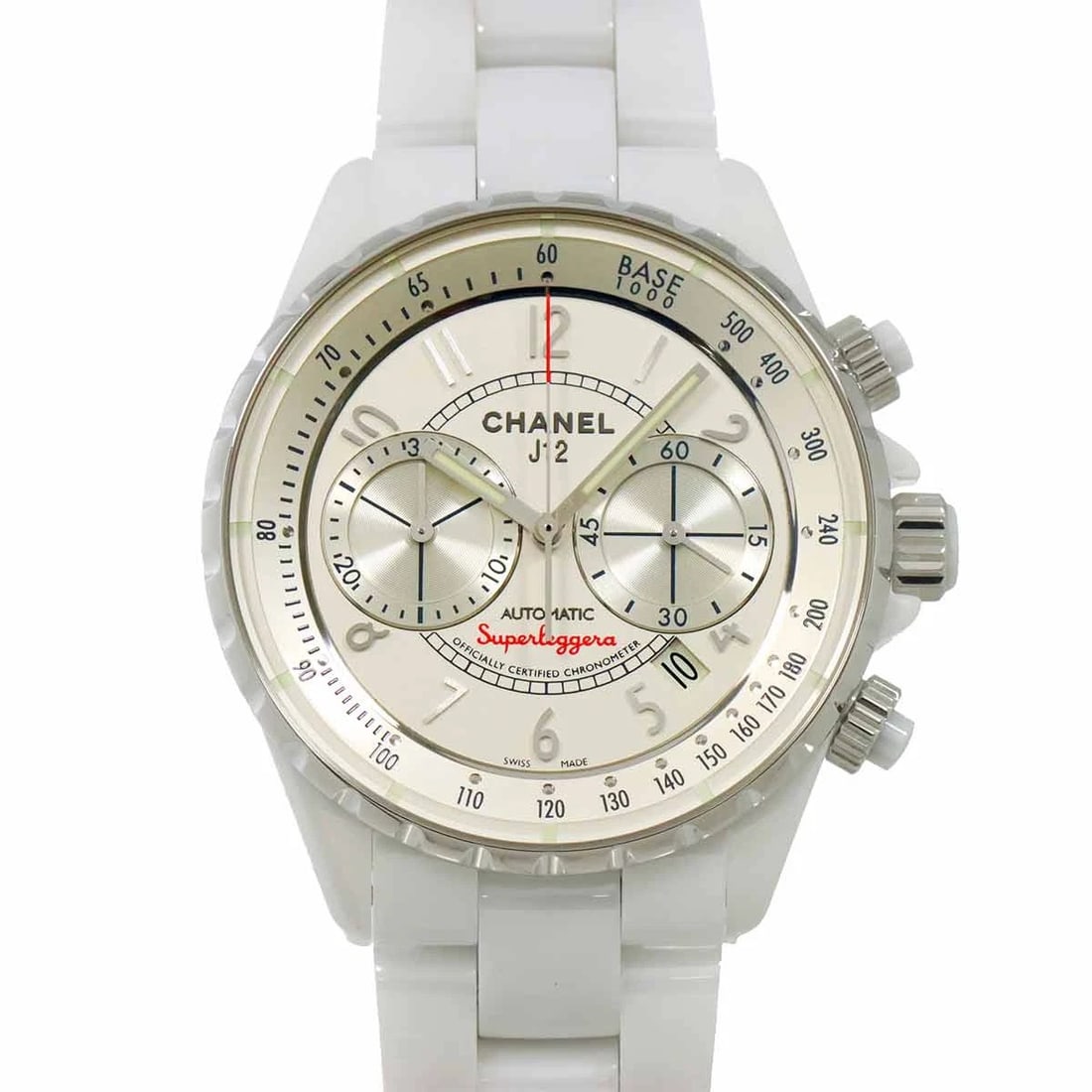 CHANEL J12 SUPERLEGGERA CHRONOGRAPH AUTOMATIC SILVER DIAL WRIST WATCH: CHANEL J12 Superleggera Chronograph Automatic Silver Dial Wrist Watch Brand: CHANEL Type: Wristwatch Material: Ceramic,Stainless steel Color: Silver Dial Size: Case Size Length 48mm(included lag)