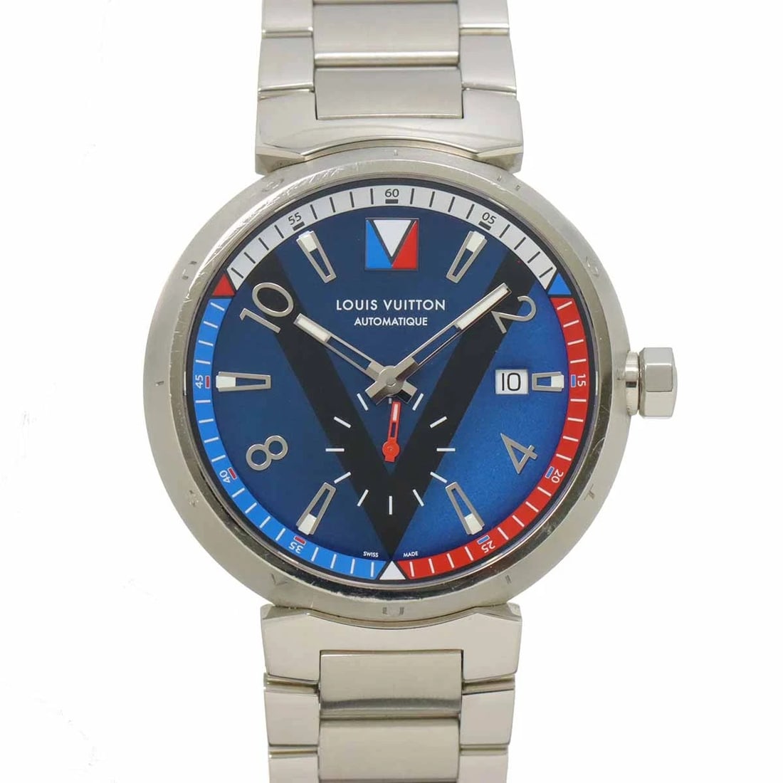 LOUIS VUITTON TAMBOUR Q1D21 AUTOMATIC BLUE BLACK DIAL WRIST WATCH: LOUIS VUITTON Tambour Q1D21 Automatic Blue Black Dial Wrist Watch Brand: LOUIS VUITTON Type: Wristwatch Material: Stainless steel Color: Blue Black Dial Size: Case Size Length 50mm(included