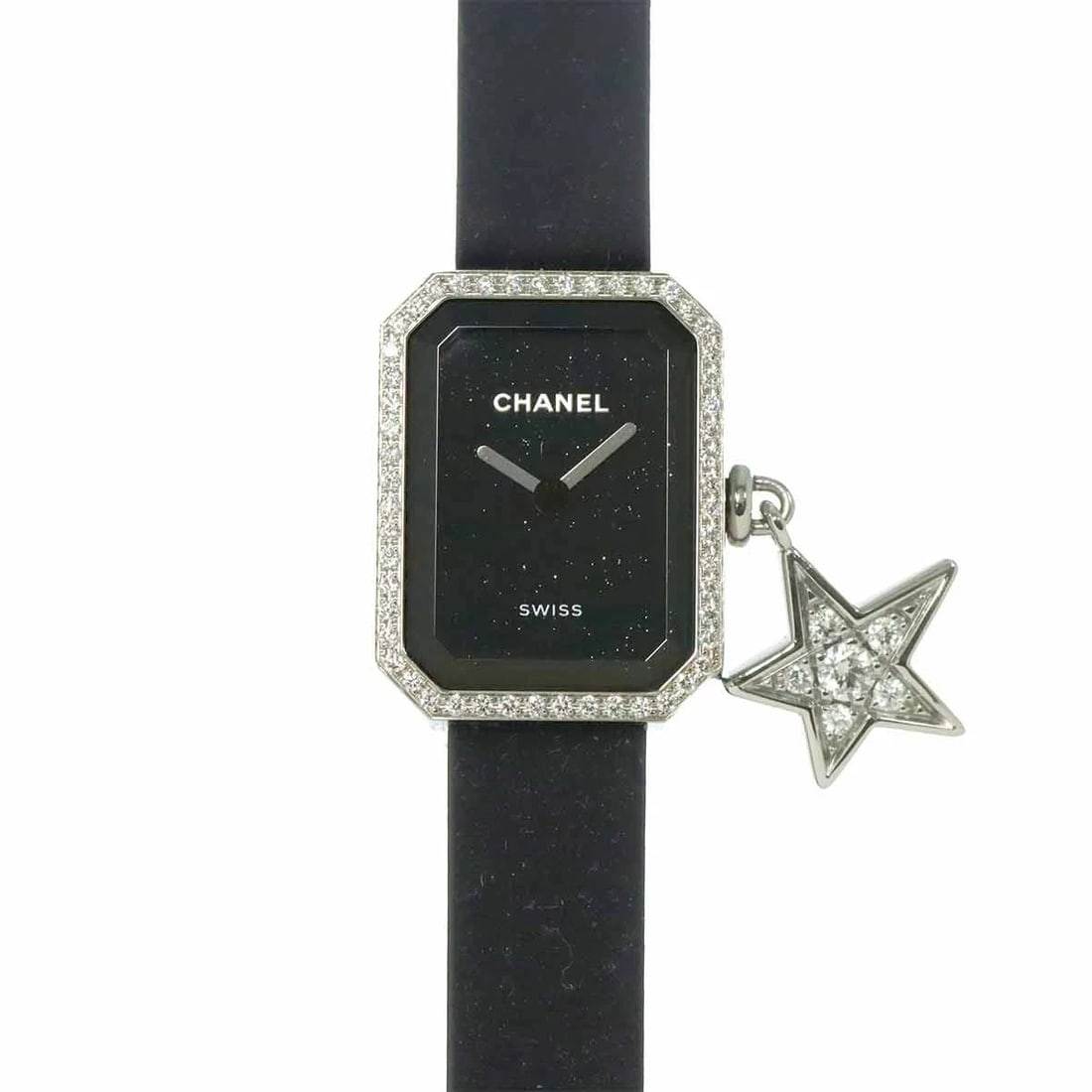 CHANEL PREMIERE LUCKY STAR BEZEL DIAMOND QUARTZ BLACK DIAL WRIST WATCH: CHANEL Premiere Lucky Star Bezel Diamond Quartz Black Dial Wrist Watch Brand: CHANEL Type: Wristwatch Material: Stainless steel,Diamond Color: Black Dial Size: Case Size Length 20mm Width