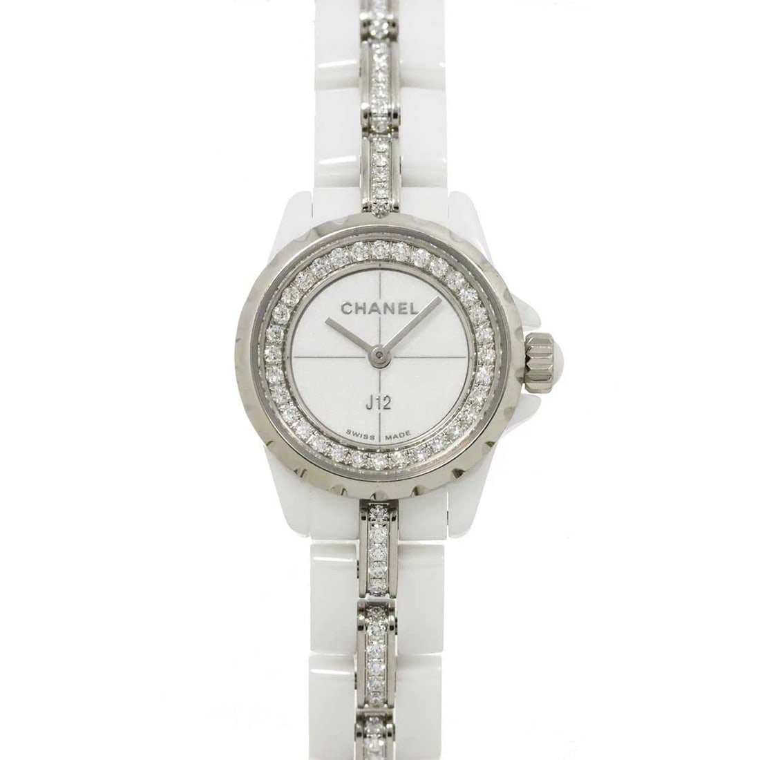 CHANEL J12 DIAMOND CERAMIC QUARTZ WHITE DIAL WATCH WRIST WATCH (1 of 3)