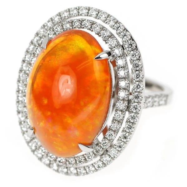 PT950 FIRE OPAL DIAMOND RING: Pt950 fire opal diamond ring Brand: None Type/Style: Ring Material: Metal Purity 950, Metal Platinum, Main Stone/Creation Opal Color: None Size: 6 US Accessories: None Accessories Notice: