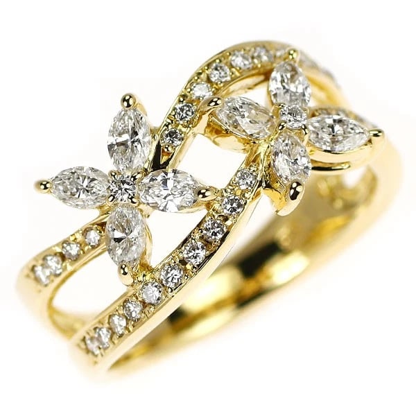 K18YG FLOWER DIAMOND RING: K18YG flower diamond ring Brand: None Type/Style: Ring Material: Metal Purity K18, Metal Gold, Main Stone/Creation Natural Color: Yellow Gold Size: 5.5 - 5.75 US Accessories: None Accessories