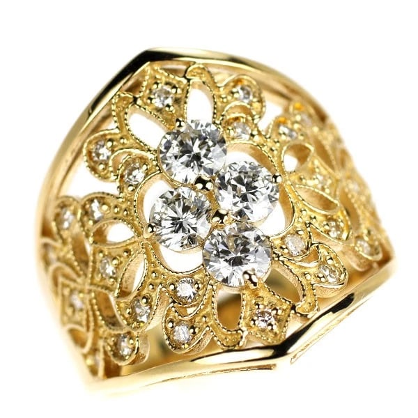 K18YG DIAMOND RING: K18YG Diamond Ring Brand: None Type/Style: Ring Material: Metal Purity K18, Metal Gold, Main Stone/Creation Natural Color: None Size: 6 US Accessories: None Accessories Notice: When purcha