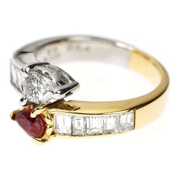 PT900/ K18YG PEAR SHAPE RUBY DIAMOND RING - 2
