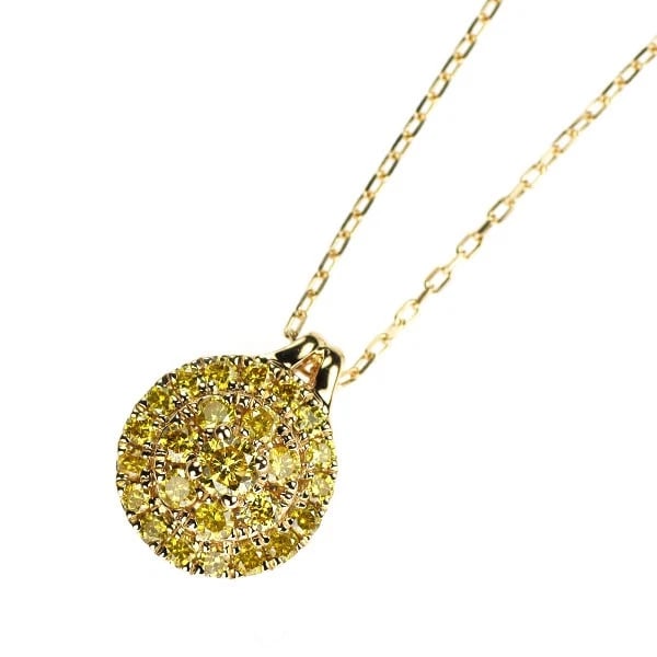 K18YG TREAT YELLOW DIAMOND PENDANT NECKLACE: K18YG Treat Yellow Diamond Pendant Necklace Brand: None Type/Style: Pendant Necklace Material: Metal Purity K18, Metal Gold, Main Stone/Creation Natural Color: Yellow Gold Size: Necklace: