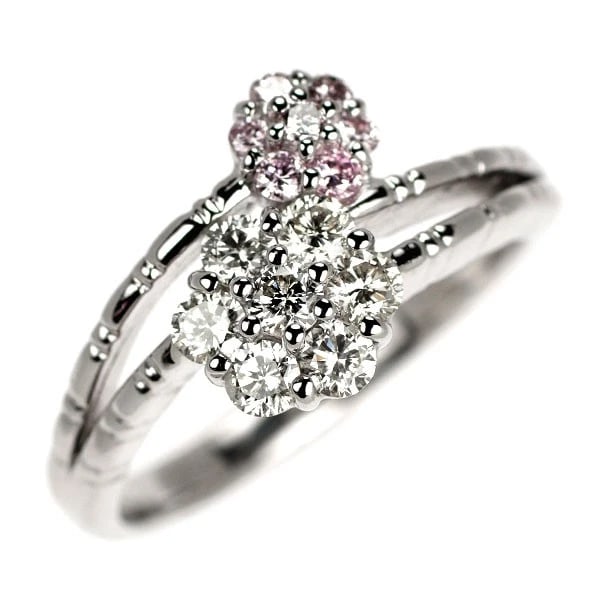 PT900 NATURAL PINK/COLORLESS DIAMOND RING: Pt900 Natural Pink/Colorless Diamond Ring Brand: None Type/Style: Ring Material: Metal Purity 900, Metal Platinum, Main Stone/Creation Natural Color: Platinum Size: 6 US Accessories: None