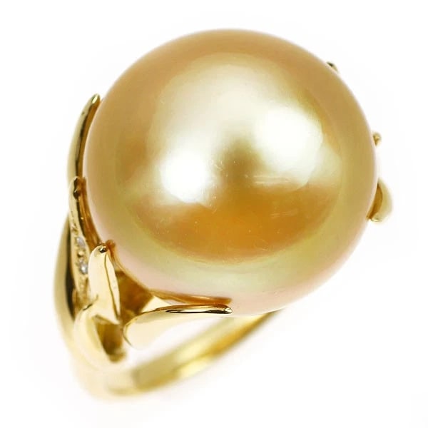 K18YG GOLDEN PEARL DIAMOND RING: K18YG Golden Pearl Diamond Ring Brand: None Type/Style: Ring Material: Metal Purity K18, Metal Gold, Main Stone/Creation pearl/pearl Color: Yellow Gold Size: 6.25 - 6.5 US Accessories: None