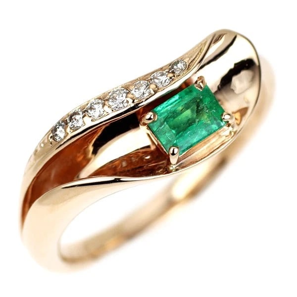 K18PG EMERALD DIAMOND RING: K18PG Emerald Diamond Ring Brand: None Type/Style: Ring Material: Metal Purity K18, Metal Gold, Main Stone/Creation emeralds Color: Pink Gold Size: 6 US Accessories: None Accessories Notic