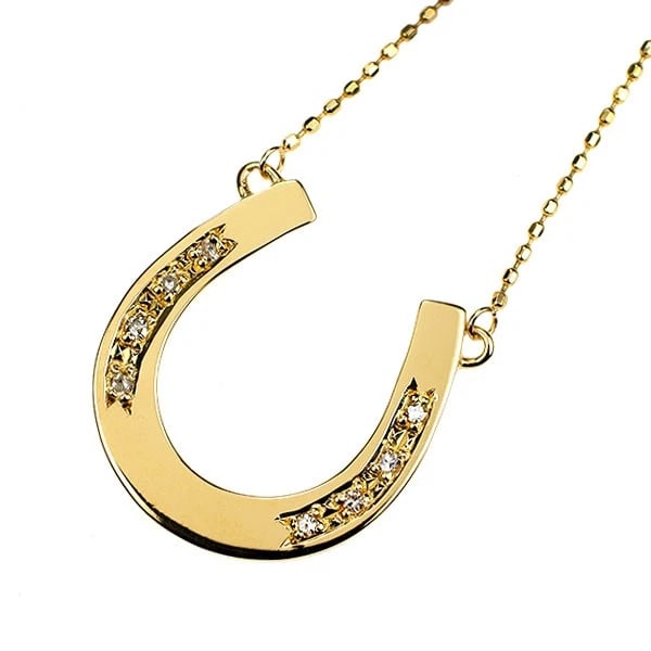 K18YG DIAMOND PENDANT NECKLACE HORSESHOE: K18YG Diamond Pendant Necklace Horseshoe Brand: None Type/Style: Pendant Necklace Material: Metal Purity K18, Metal Gold, Main Stone/Creation Natural Color: Yellow Gold Size: Necklace: Chain