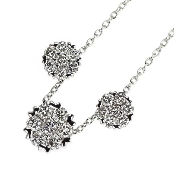 K18WG STATION FLOWER DIAMOND PENDANT NECKLACE: K18WG Station Flower Diamond Pendant Necklace Brand: None Type/Style: Pendant Necklace Material: Metal Purity K18, Metal Gold, Main Stone/Creation Natural Color: None Size: Necklace: Chain