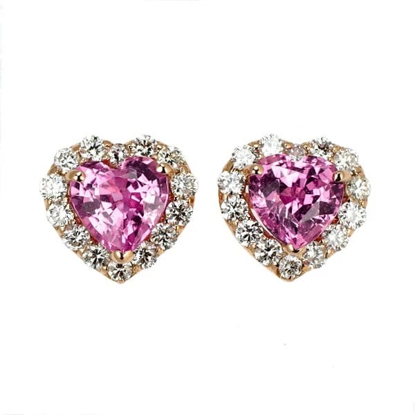 BRAND NEW K18PG HEART SHAPE PINK SAPPHIRE DIAMOND EARRINGS: Brand New K18PG Heart Shape Pink Sapphire Diamond Earrings Brand: None Type/Style: piercing Material: Metal Purity K18, Metal Gold, Main Stone/Creation sapphires Color: None Size: