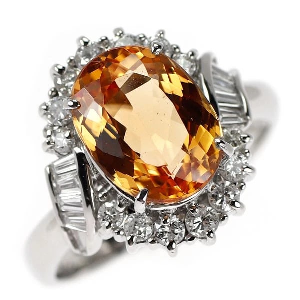 PT900 IMPERIAL TOPAZ DIAMOND RING: Pt900 Imperial Topaz Diamond Ring Brand: None Type/Style: Ring Material: Metal Purity 900, Metal Platinum, Main Stone/Creation Topaz Color: None Size: 6 US Accessories: None Accessories